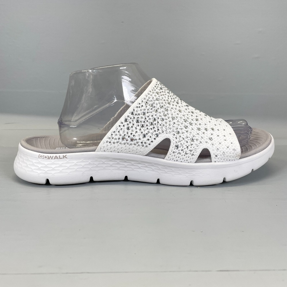 Skechers Go Walk Flex Slide Sandals Womens Size 11 White Shimmer Comfort Shoes